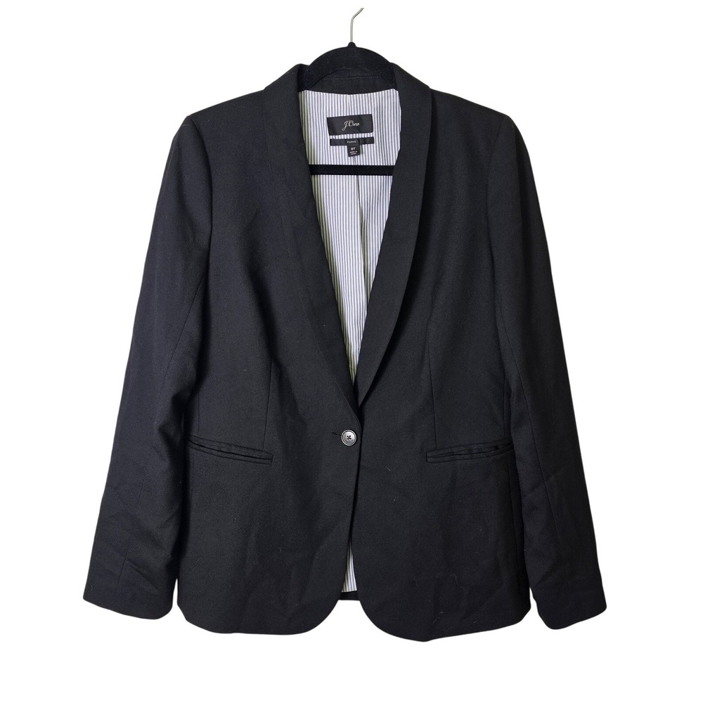 J. Crew 8 Tall Parke Blazer Black Jacket Wool Blend One‎ Button Preppy Business